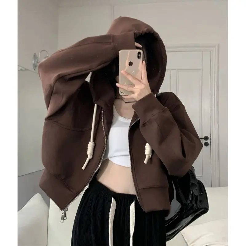 American Retro Lazy Style Hoodie Women's Western-style Small Short Jacket Top