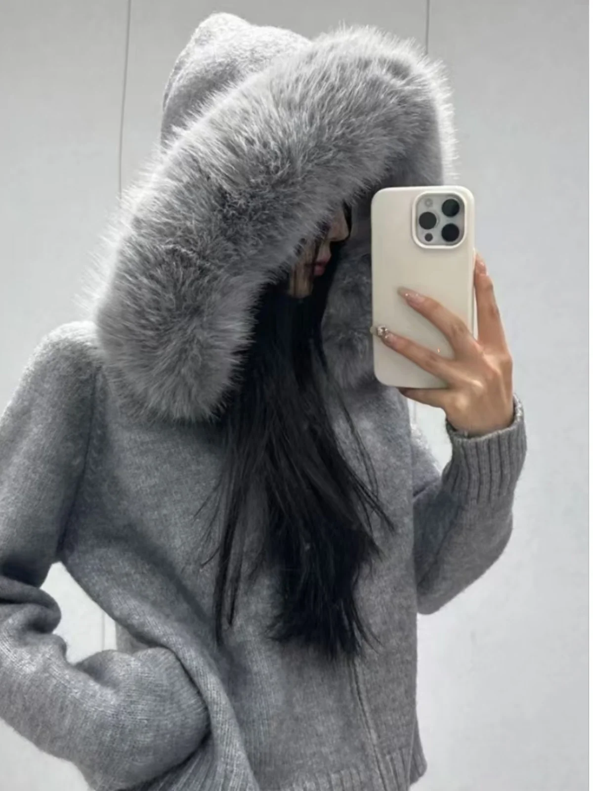 Winter New Knitted Zipper ort Sve Women's Sweater Coat Large Fur Collar Korean Sle Loose Fit Faionable Vintage Feel