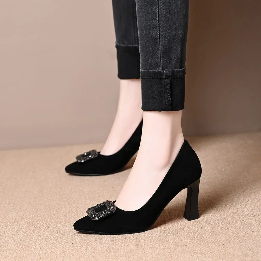 zapatos de mujer women fashion sweet light weight black leisure slipl on square heel shoes lady elegant leisure heel pumps  c675