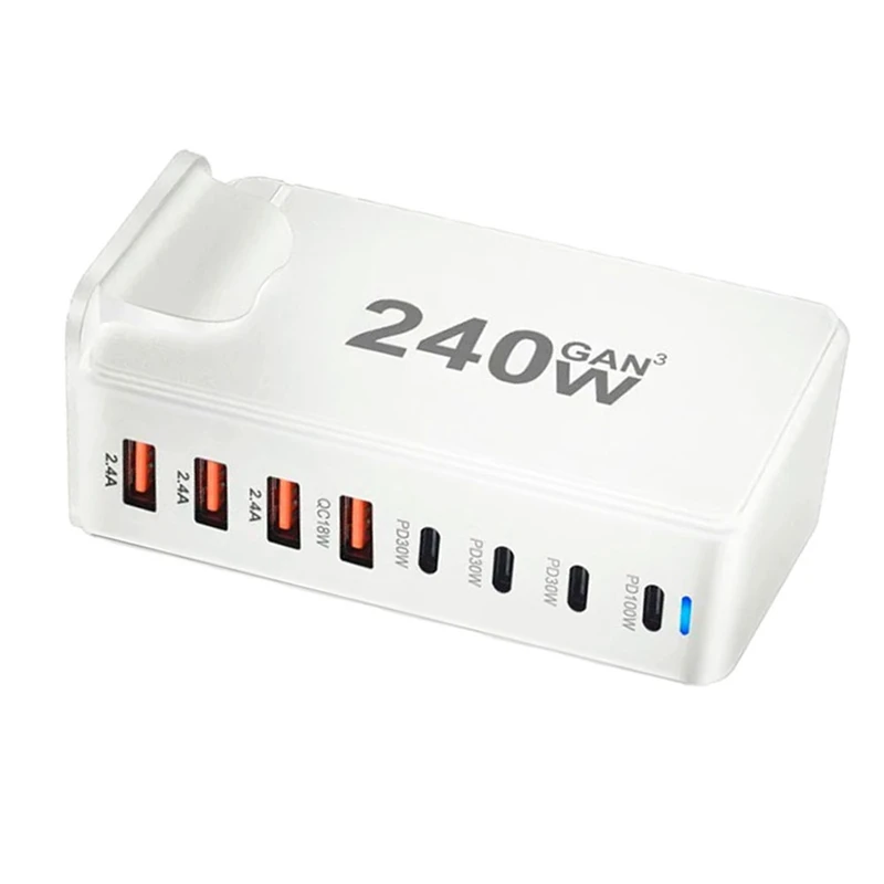 240W USB-C 8-Port PD GaN Charger PD3.0 QC3.0 Fast Charging for Pro/Air 15 14 13 Pro Max White (EU)