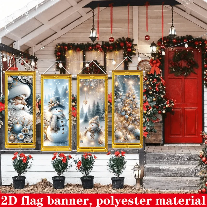 VIKAMA Christmas Flag Banner Santa Snowman Christmas Tree Wall Hanging Fireplace Decor Living Room Xmas Decoration Holiday