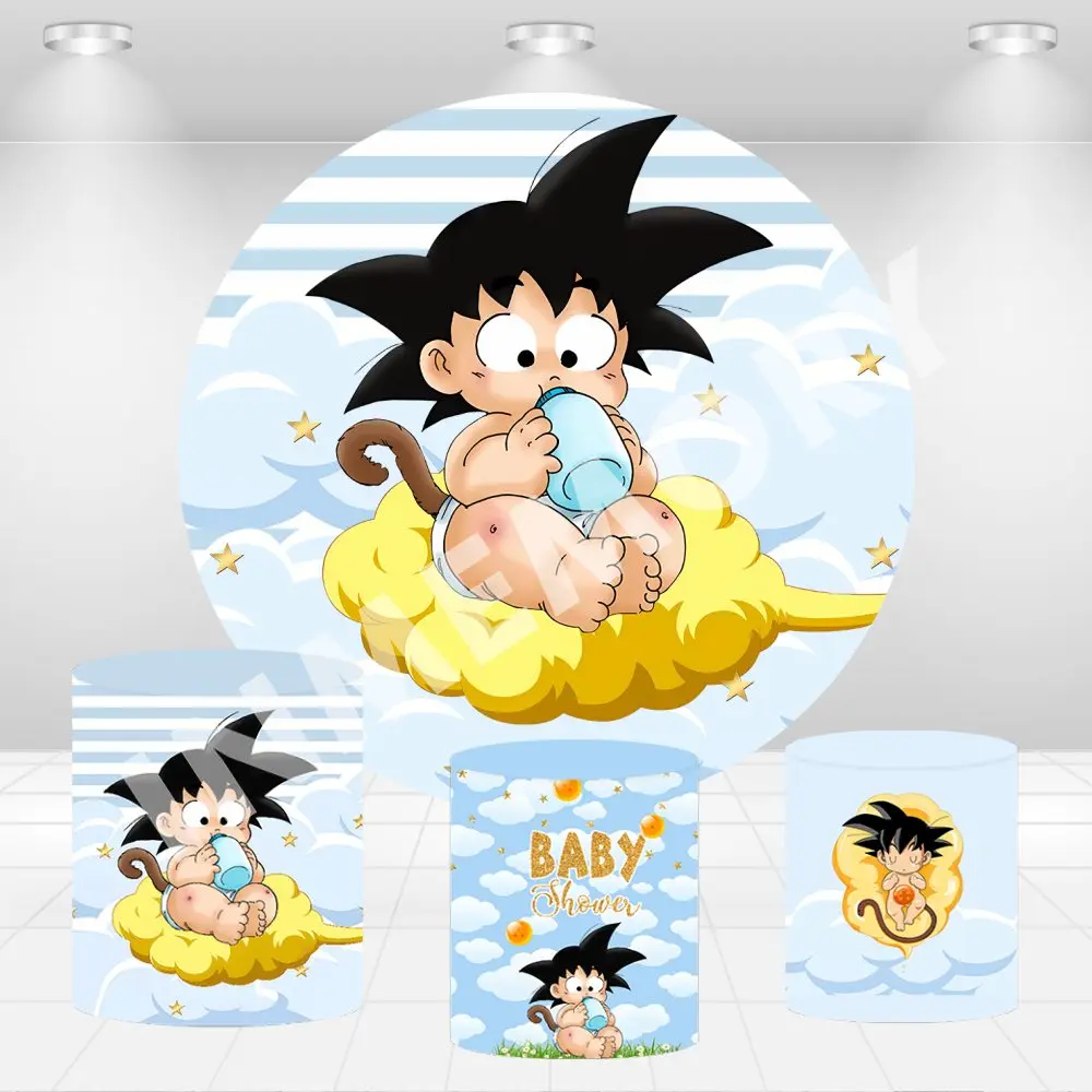 Dragon Ball Round Backdrop Banner Baby Goku Boys Birthday Party Decoration Circle Background Plinth Column Covers