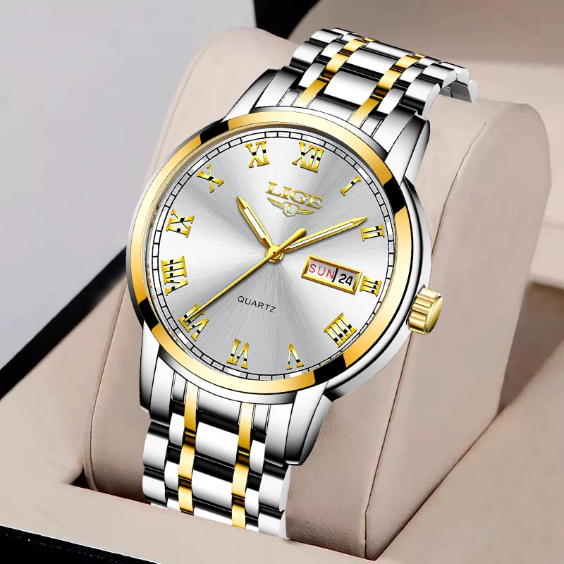 

LIGE кварцевые мужские часы модные роскошные деловые повседневные часы из нержавеющей стали простые водонепроницаемые светящиеся наручные часы с автоматической датой и неделей новые