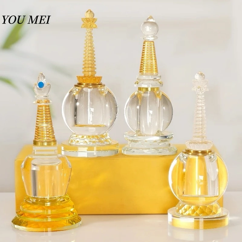 Tibetan-Style Crystal Bodhi Pagoda,Transparent Tower (Openable) Home Altars Decorative,Buddhist Item Multiple Styles Available