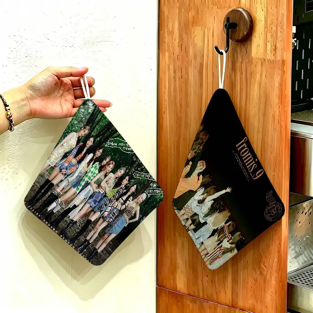 Fromis_9 Kpop Girl Polyester Cotton Hanging Kitchen Towel, Absorbent Hand Wiping Cloth for Daily Cleaning Drying