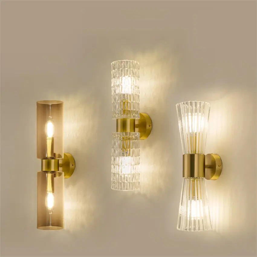 

Nordic copper luxury crystal wall lamps bedroom living room wall lamp bedroom bedside glass mirror headlight sconces lights