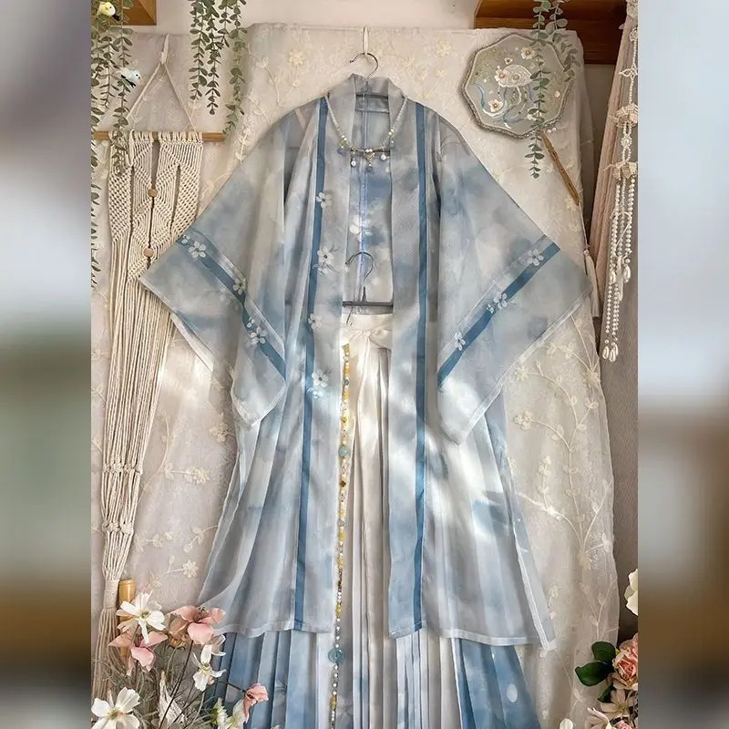 

2025 Ancient Chinese Hanfu Dress Women Cosplay Costume Vintage Summer Blue 3pcs Sets Party Outfit Hanfu Dress Song Dynasty Suits