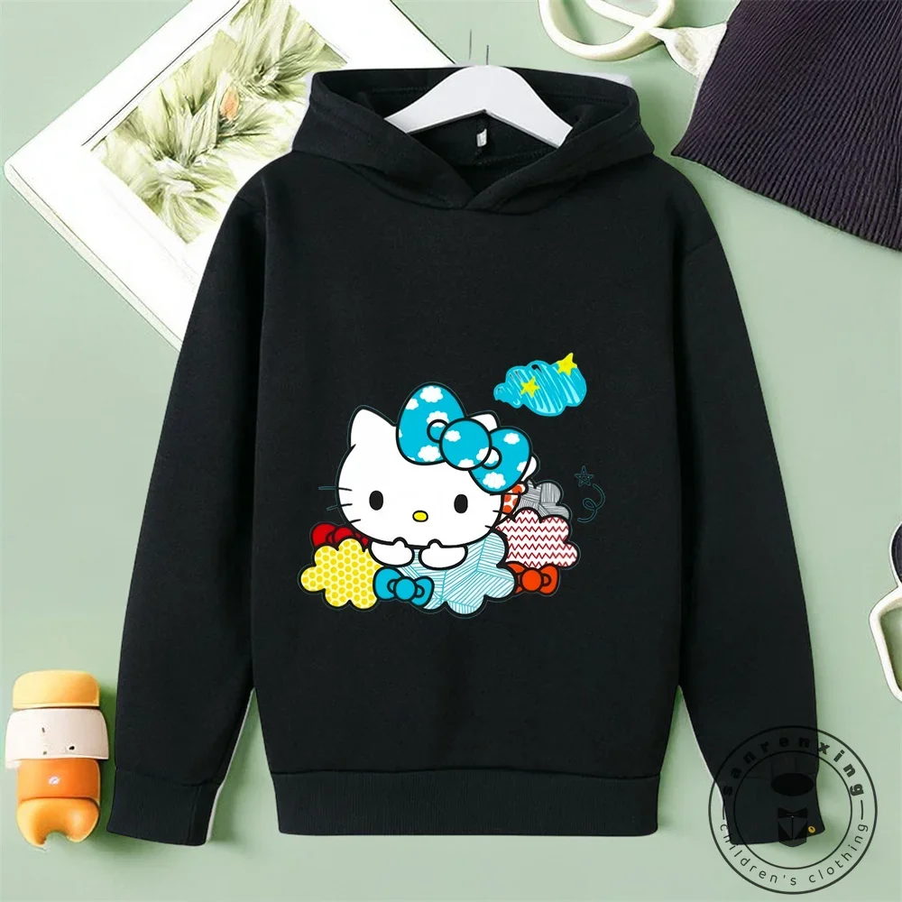 Casual Hello Kitty Streetwear Tops for Kids Featuring Elastic Cuffs and Vibrant Cartoon Artwork Autumn and Winter Fashion Go-To