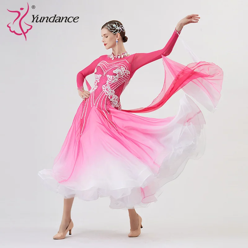 B-21195 New Women Modern Dance Rhinestone Color Diversity Dress Ballroom National Standard Waltz Competition Performance