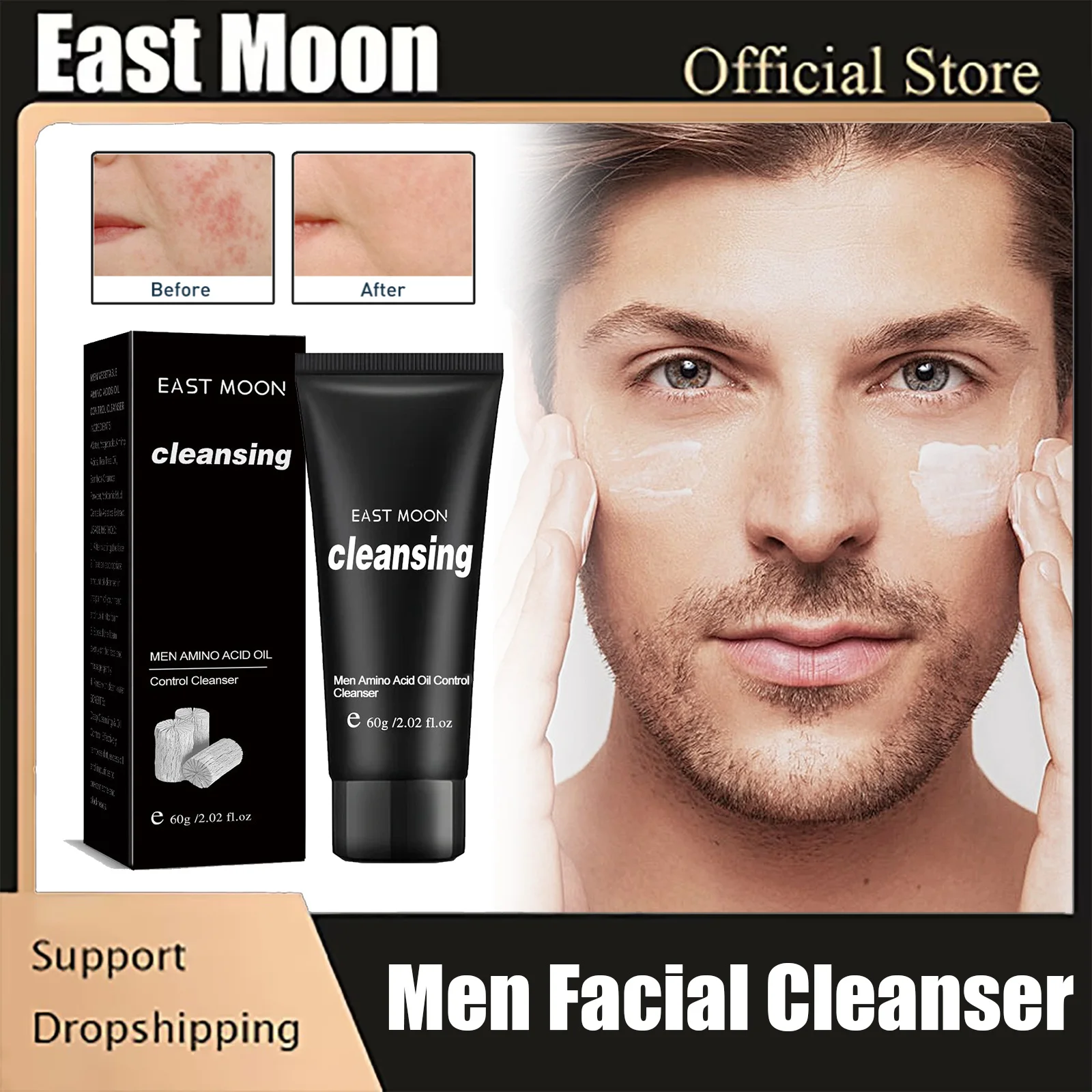 Men Facial Cleanser Anti Acne Scars Oil Control Shrink Pores Exfoliating Hydrating Deep Cleansing Refreshing Whitening Face Wash
