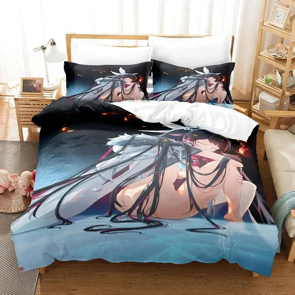 Set seprai Game Anime Genshin Impact Columbina, Set selimut penutup tempat tidur, sarung bantal nyaman ukuran king Queen anak laki-laki dan dewasa