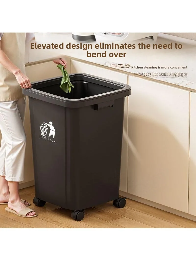 

Large Capaci Office Kitchen Tra Can with Cover Rolling Wheels Commercial Home Use Dusin Waste Paper Bin Garbage Can