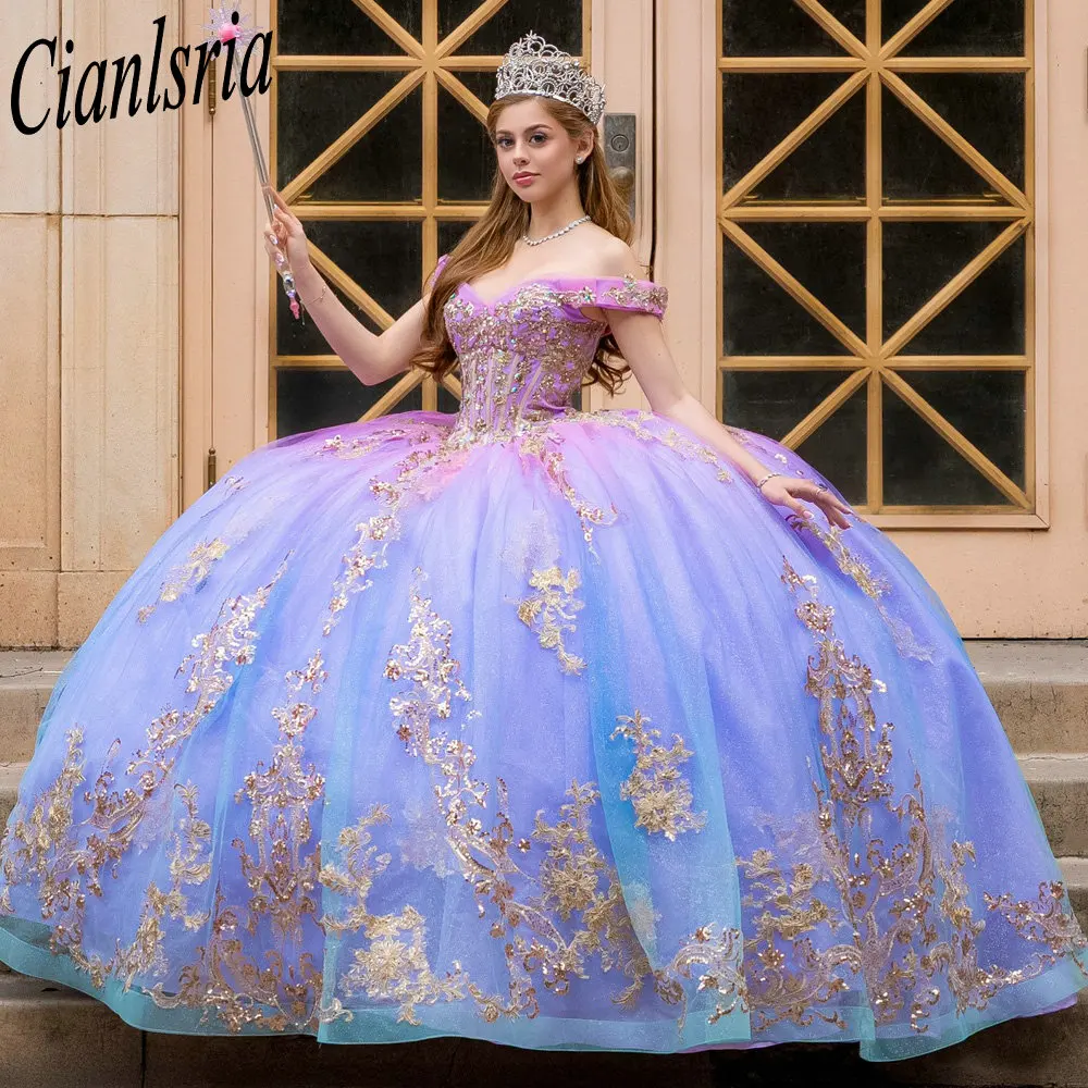 Gradient Color Off The Shoulder Ball Gown Quinceanera Dresses Sequined Appliques Lace Sweet 15 Birthday 2026 Customized