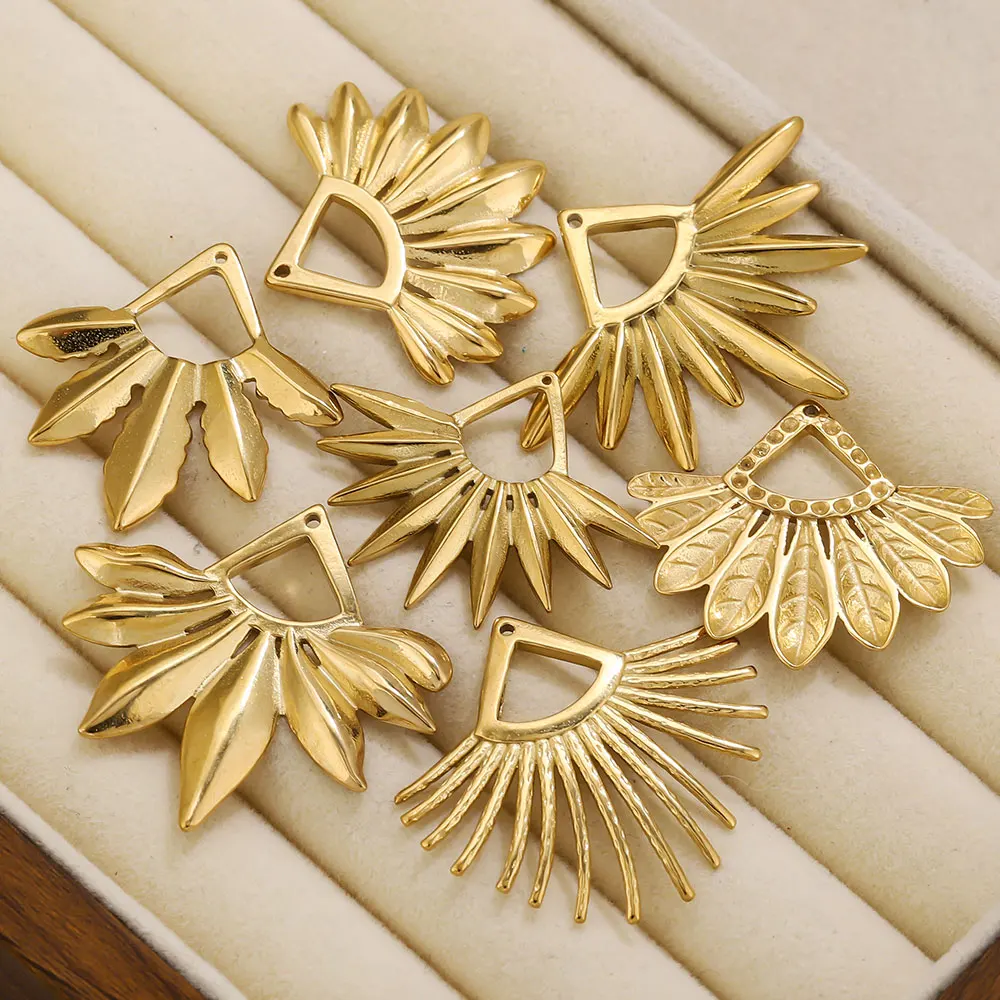 2 قطعة مروحة من الفولاذ المقاوم للصدأ على شكل حلق ساحر بوهو مطلية بالذهب قلادة موصل للقلادة DIY بها بنفسك صنع المجوهرات الملحقات