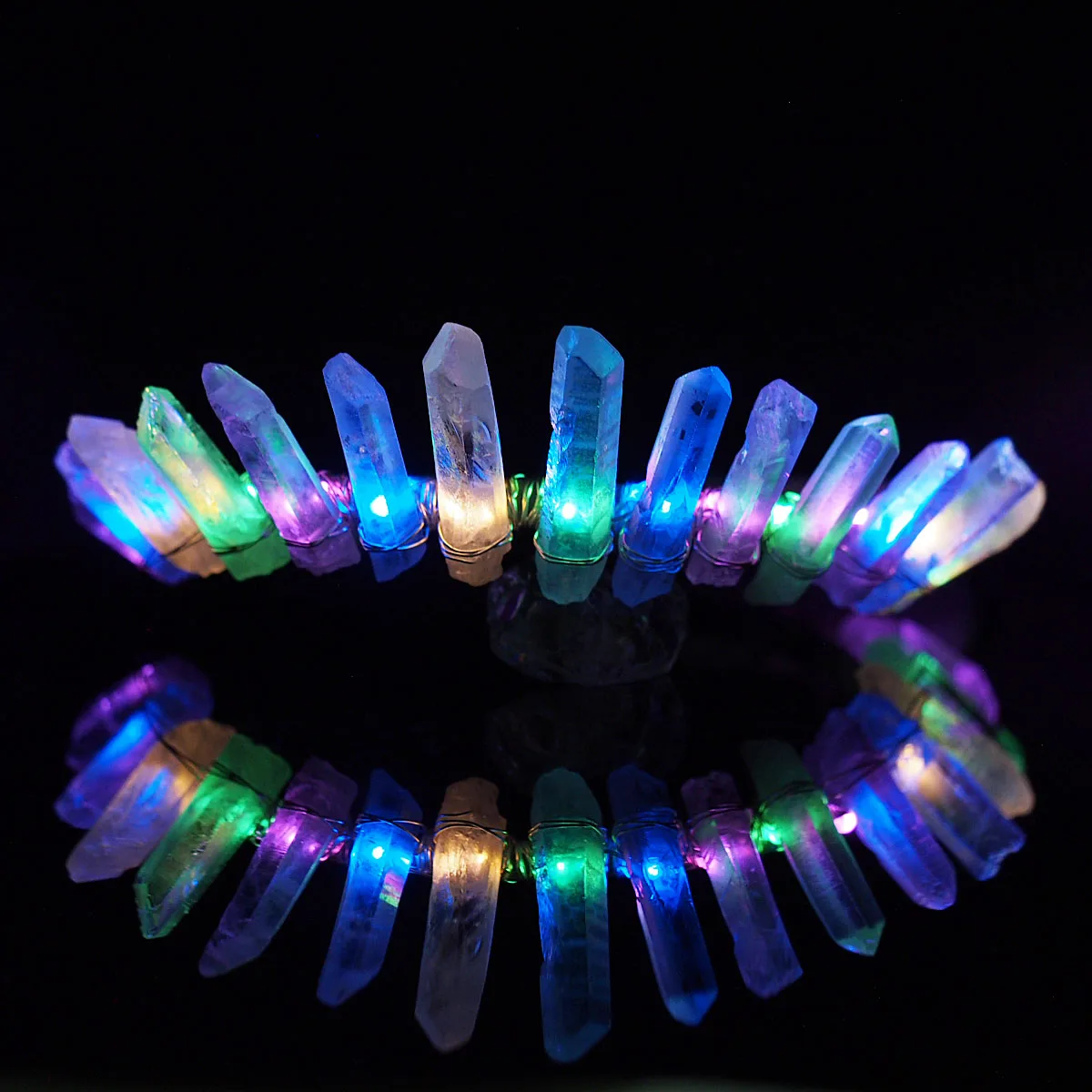 Rechargeable Led Crown  Angel Aura Crystal Quartz Electric Forest Edc Plur Rave Carnival Light Up 