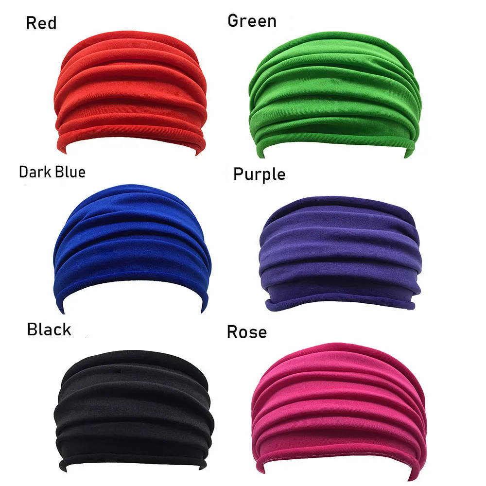 Multi Colors Women Nonslip Elastic Folds Yoga Hairband Fashion Wide Sports Headband Running Accessories Stretch Hair Band