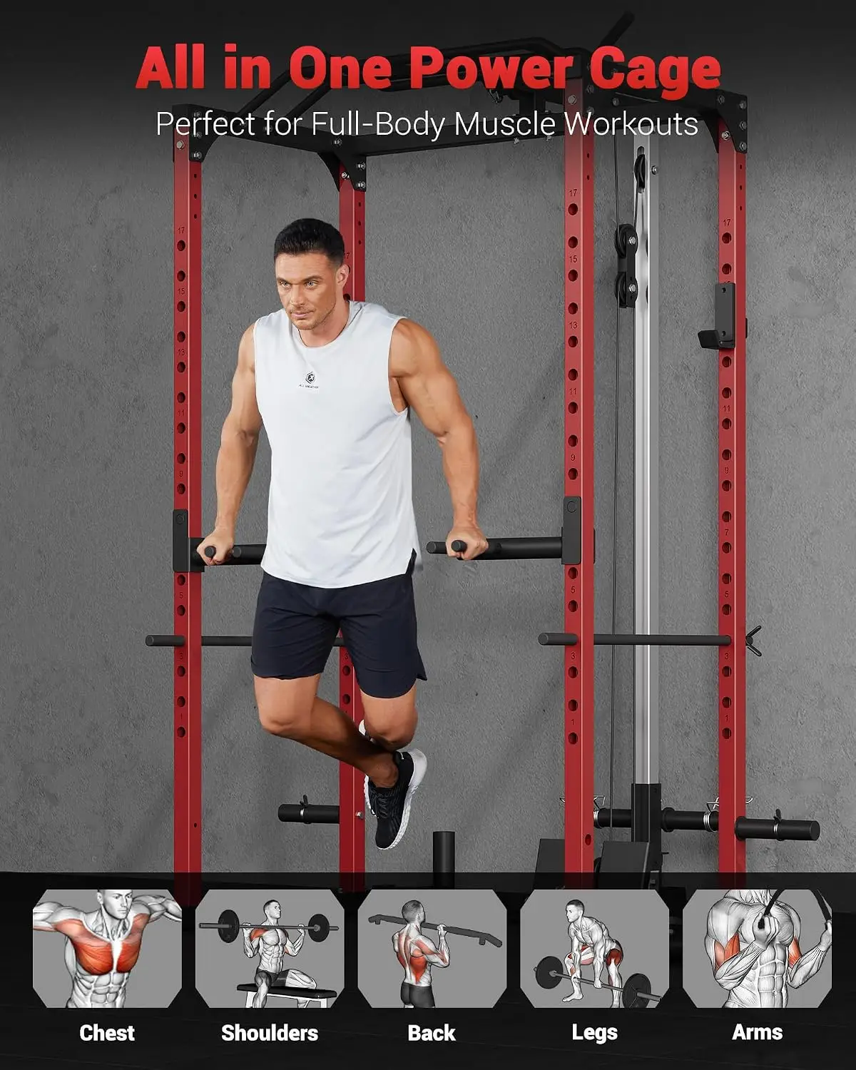 Power Cage for Home Gym with Pulley System, Power Rack & Squat Rack for Strength Training