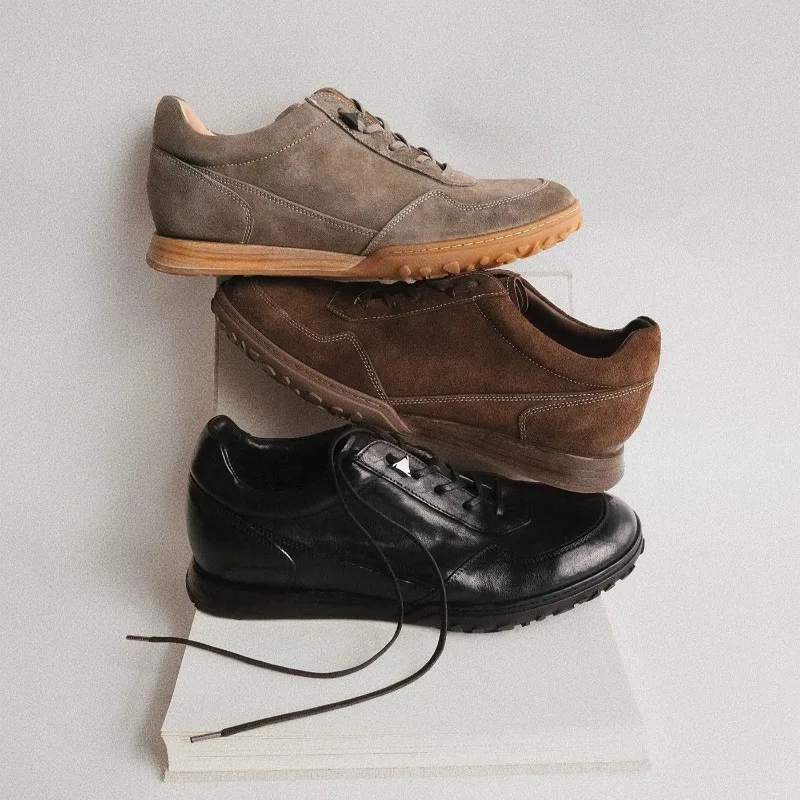 Handmade Washed Genuine Leather Lace Up Casual Training Shoes Men's Flat Bottom Comfortable Retro Summer Lightweight Sport Shoes