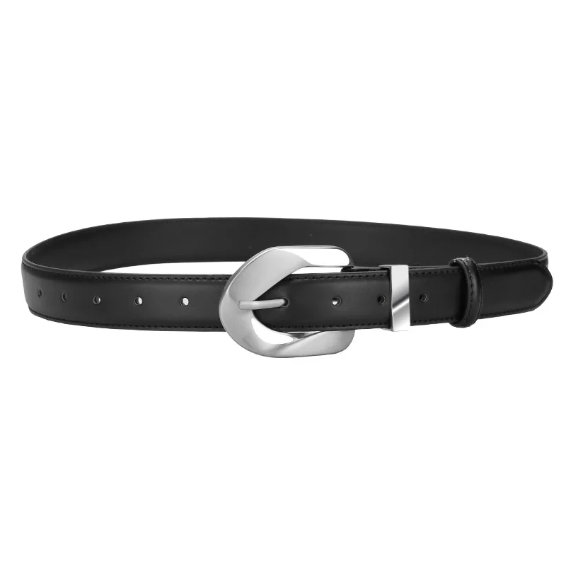 二層牛革製レディースベルト、レトロでシンプルな多用途ベルト、ジーンズやカジュアルパンツに最適