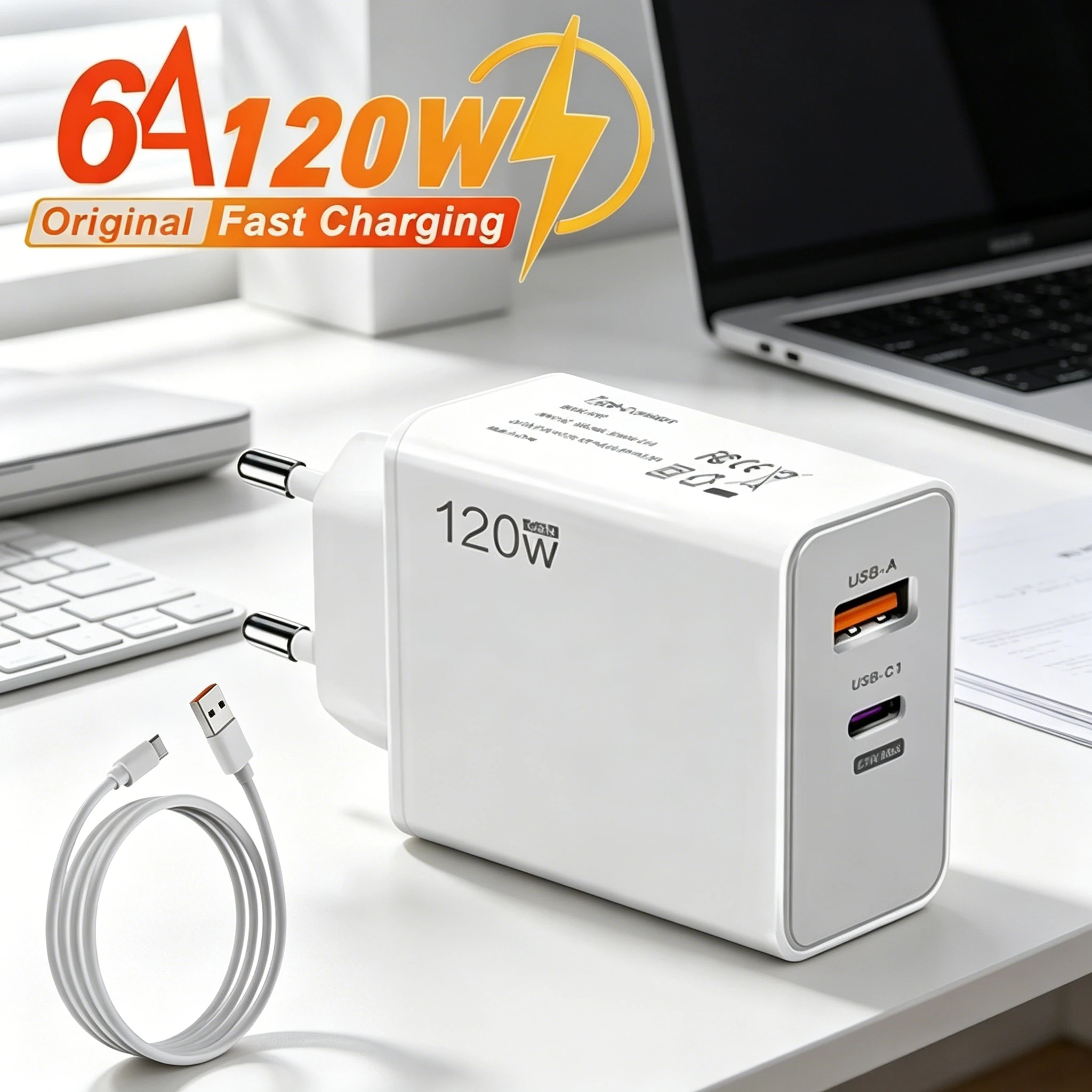 

2 in 1 USB 120W Type C Fast Charging Charger Mobile Phone Adapter For Samsung Huawei Xiaomi iPhone PD Quick Charge Wall Charger