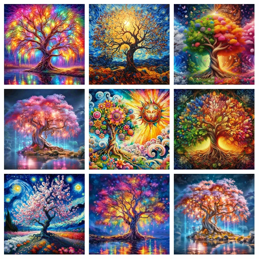 Baum des Lebens voller 5D-Diamantgemälde, Kunst, schöne leuchtende bunte Bäume, Landschaft, Stickerei, Kreuzstich, Handwerk, Heimdekoration