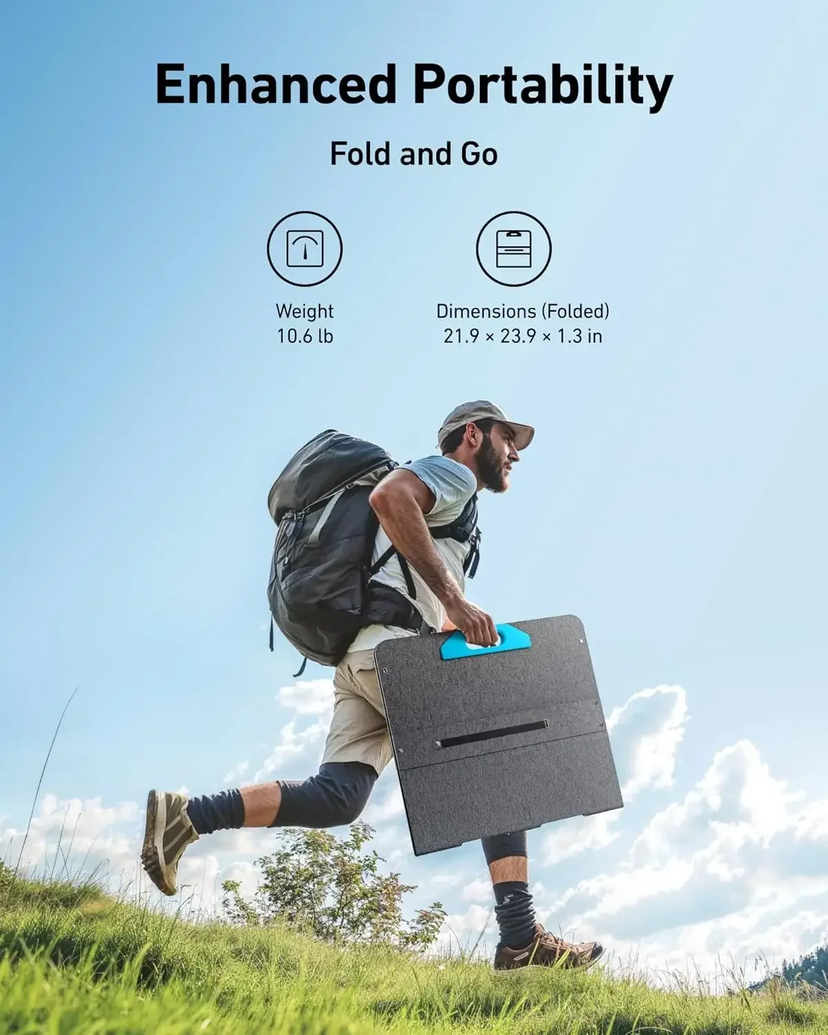 Pannello solare 100 con cavalletto regolabile, caricatore solare portatile pieghevole da 100 W, impermeabile IP67, per campeggio, camper e oscuranti