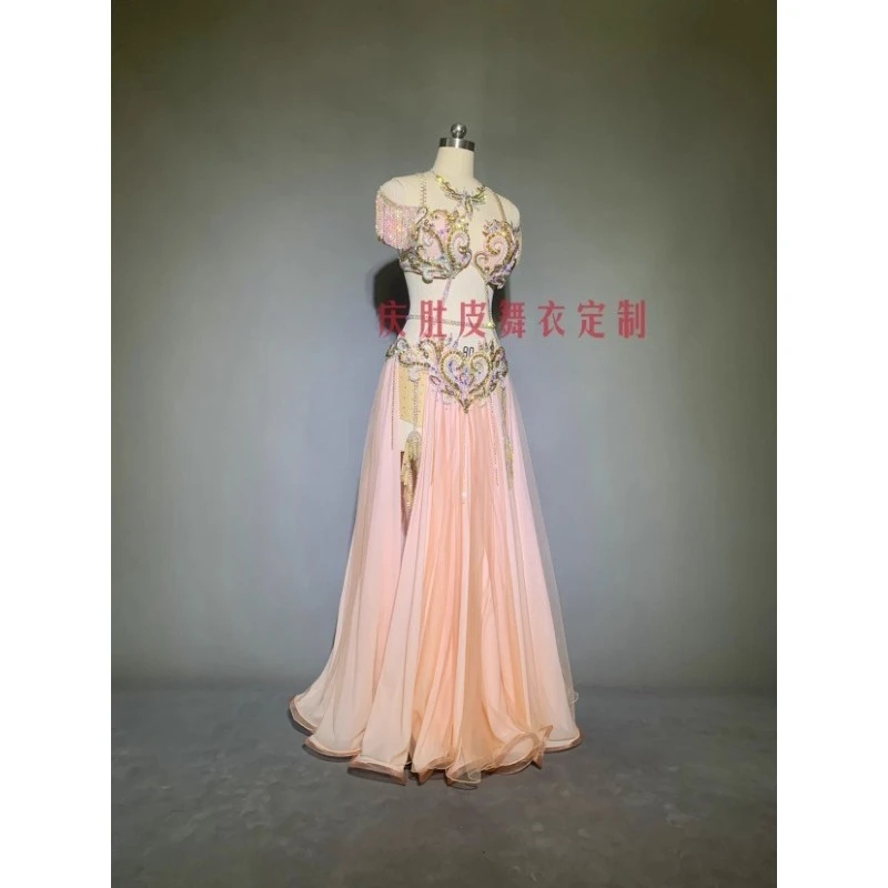 Uniforme de actuación de danza del vientre personalizado, falda grande elegante, traje de danza Oriental, sujetador de danza del vientre, disfraz de Carnaval para mujer