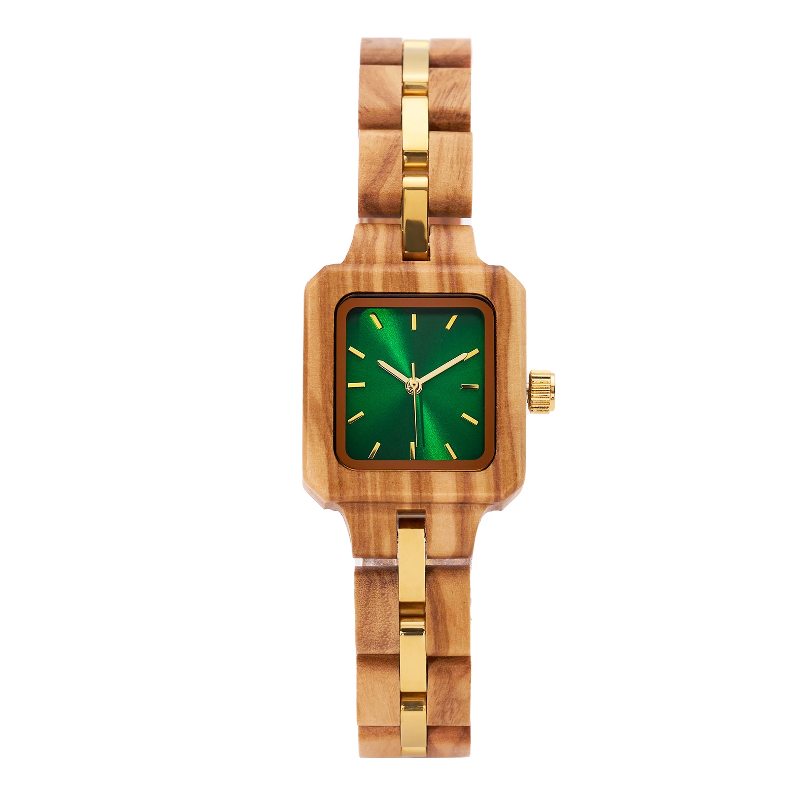 Women's Green Agate Wooden Quartz Watch Classic Square Shape Soft Color Tone Elegant Daily Style Timepiece