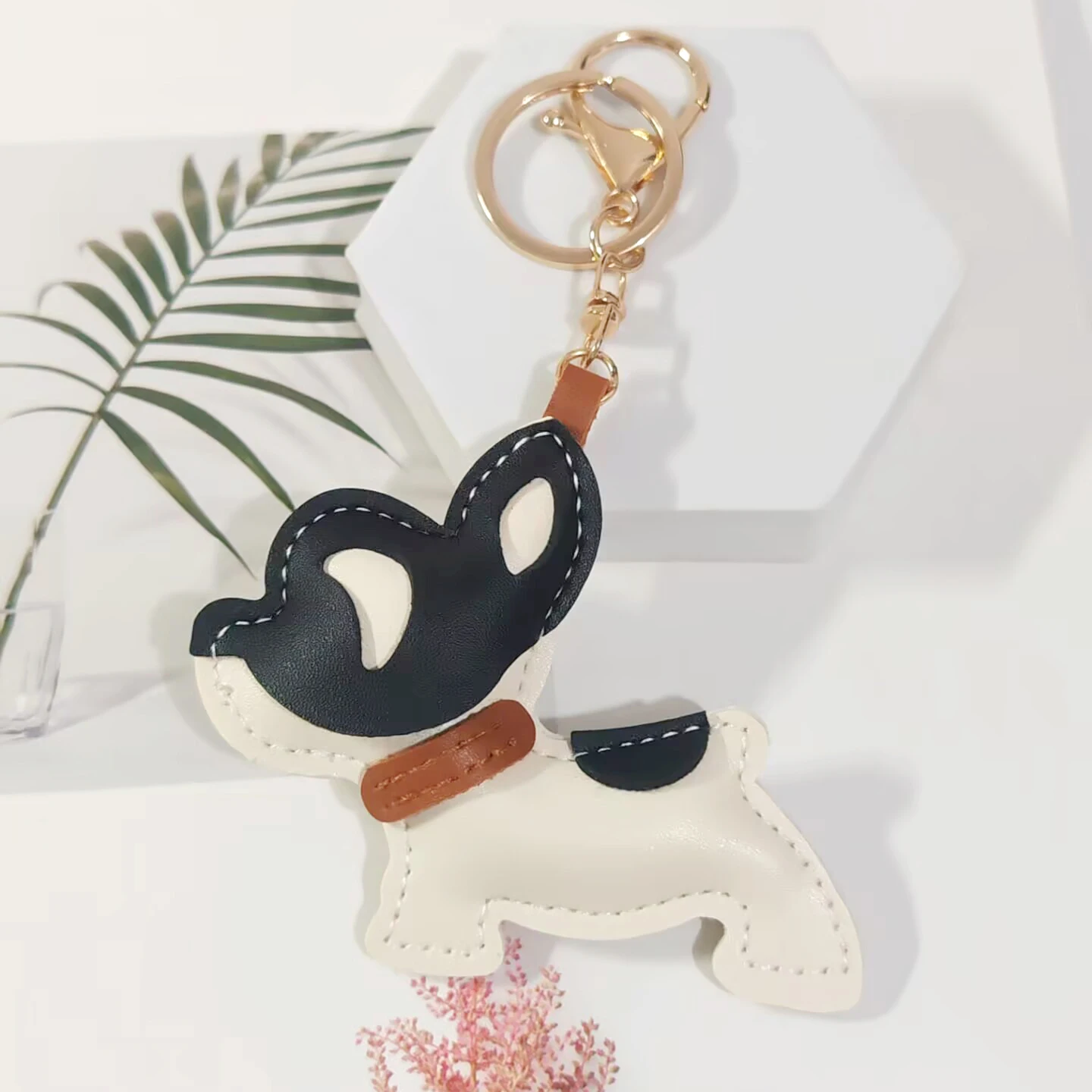 Cute Fashion Women's Kawaii Cartoon PU Leather Bulldog Bag Keychain Car Keyring Bag Backbag Handbag Charm Pendant Birthday Gift