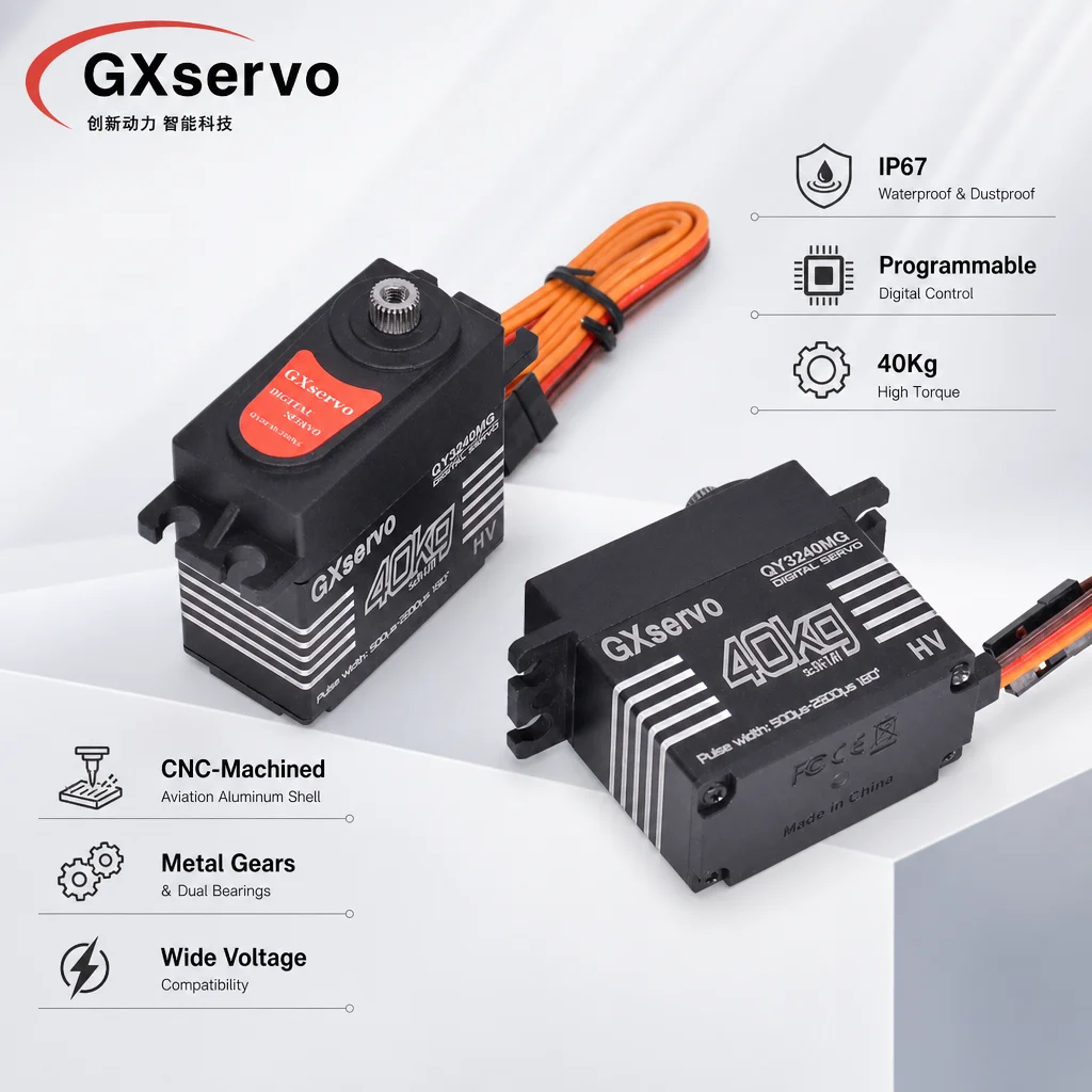 QY3240MG 40KG Digital Programmable Servo High Torque Metal Gear IP67 Waterproof 180°/270° for 1/8 1/10 RC Crawler
