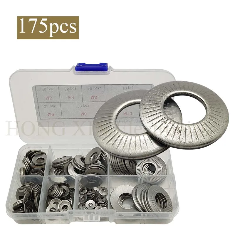 175Pcs Metric 304 Stainless Steel Serrated Conical Spring Washer Conical knurled Spring Washer M3-M12 Belleville Washer