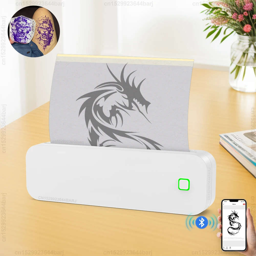 Wireless Tattoo Stencil Printer Portable Inkless A4 Thermal Printer for Smartphone &PC Bluetooth Photo PDF Tattoo Paper Print