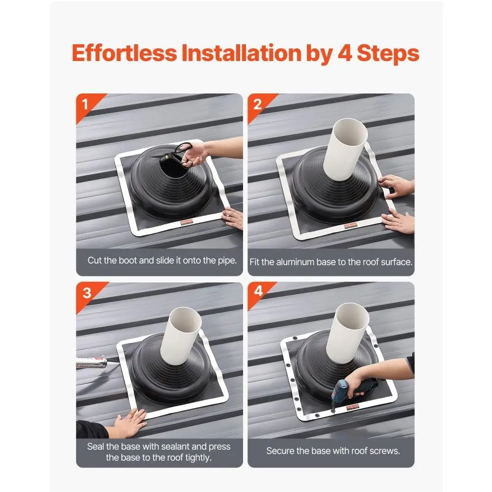 2PcsMetalRoofPipeFlashingBootsfor6-3/4to14PipeHighTempBlackEDPM