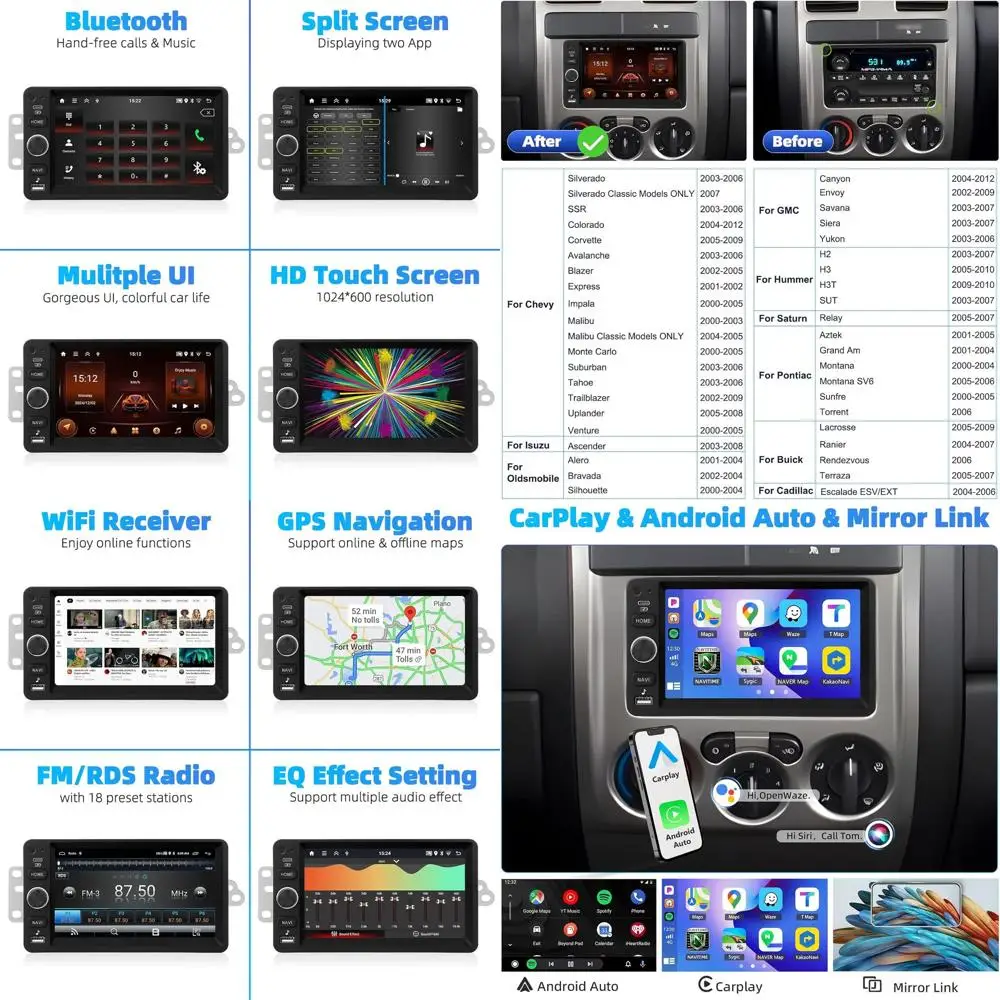 

2G+64G Android Car Stereo Radio for Chevy Chevrolet Silverado SSR Tahoe 2003-2006,GMC Siera Yukon 2003-2006,Hummer 2003-2006 Wir