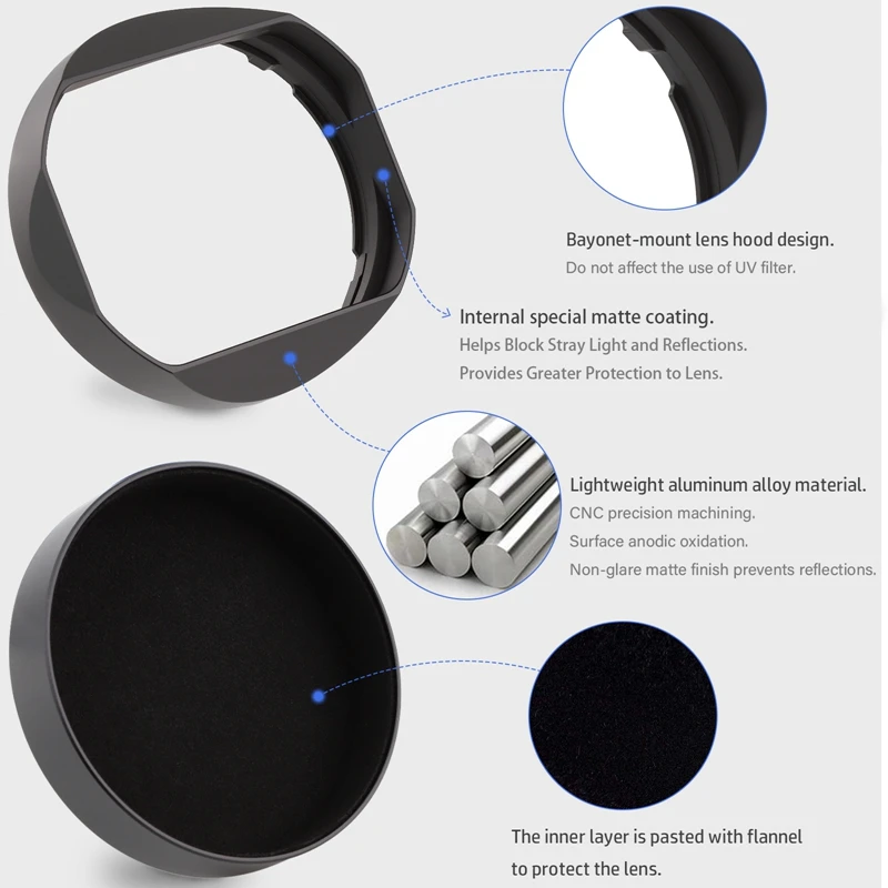 Haoge LH-X165 quadrado metal lente capa sombra com tampa de metal para fujifilm fuji fujinon xf XF16-55mm f2.8 r lm wr lente preto