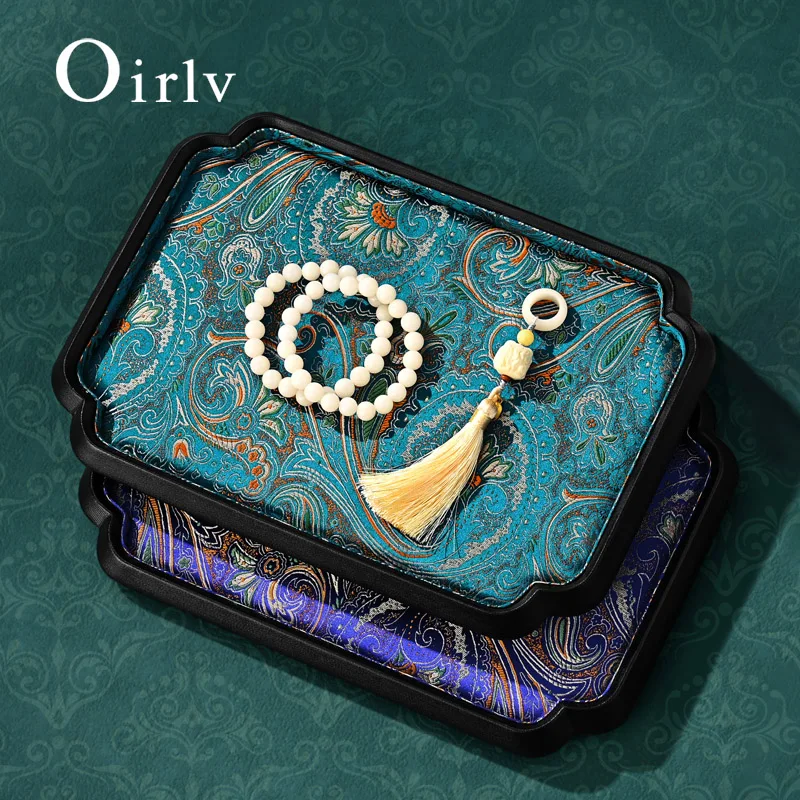 

Oirlv Chinese Jewelry Tray Jewel Organizer Display Tray Song Brocade Fabric Ring Earring Necklace Bracelet Display Viewing Tray