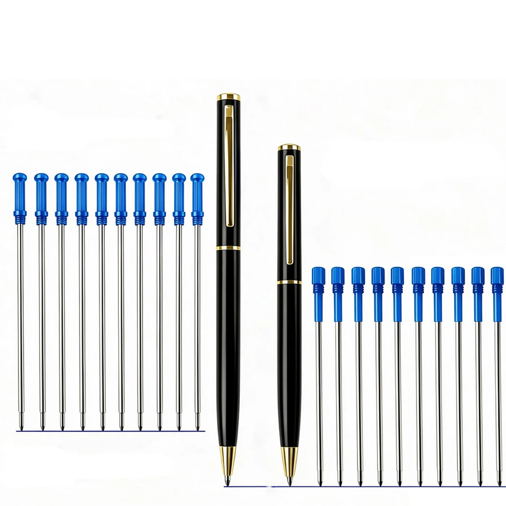 Metal Twist Ballpoint Pen Set, 1 Long Pen & 1 Short Pen with 20 Refills (10 Long +10 Short) Ballpen Daily Writing Signing Set