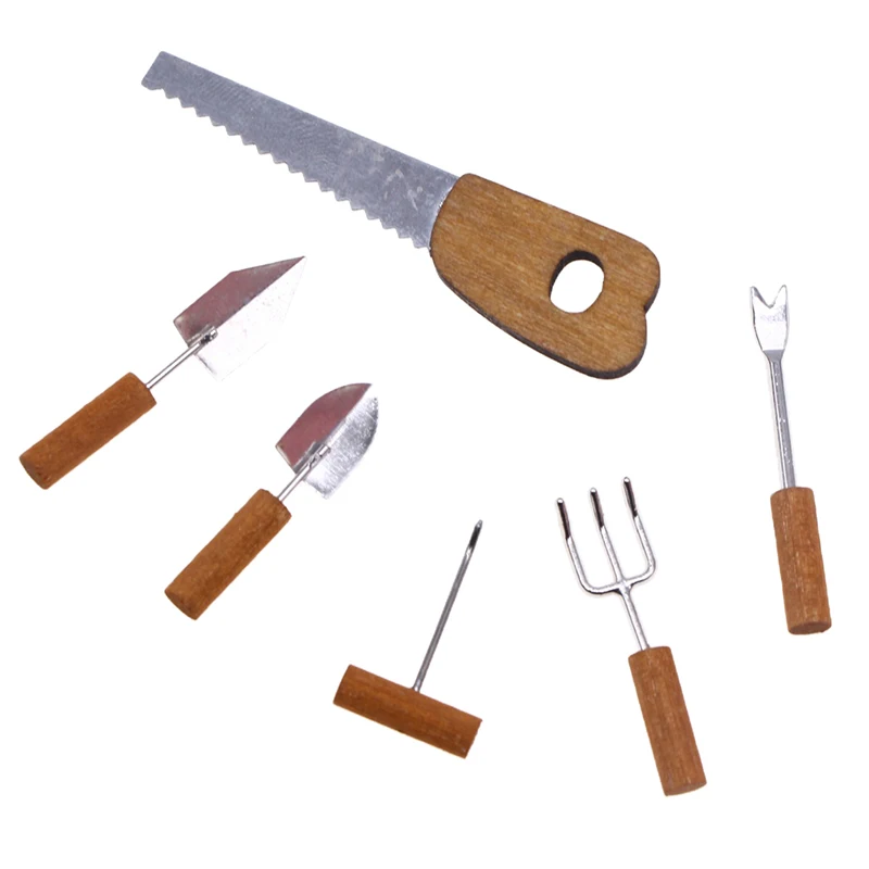 6 stks/set Poppenhuis Miniatuur Simulatie Boerderij Gereedschap 1:12 Mini Poppenhuis Tuinieren Multi Landbouw Gereedschap Set Kinderen Schoonmaken Speelgoed-Speelgoed