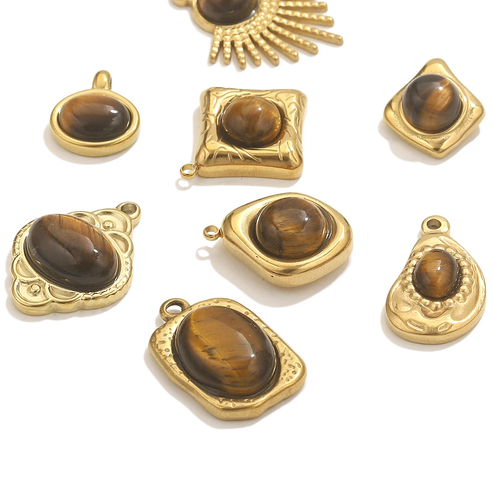 4pcs Stainless Steel Tiger's Eye Charms For Jewelry Making Women Necklace Earrings DIY Pendants Jewelry Findings Accessories image 6