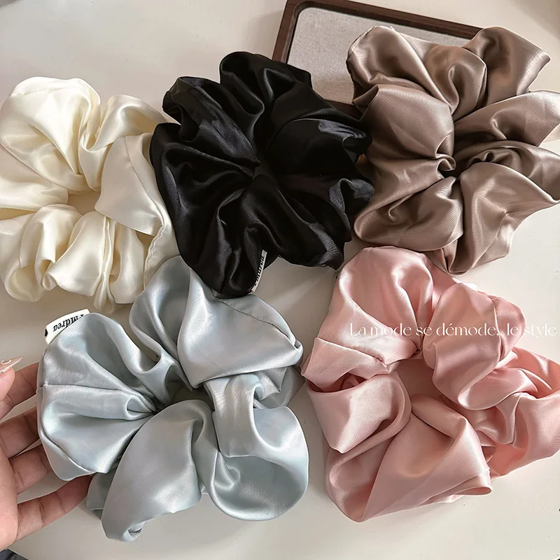 Korean Women Extra Large Sweet Satin Elastics Hair Band Solid Color Scrunchies Hair Ties Ladies Ponytail Hold Hair Accessories