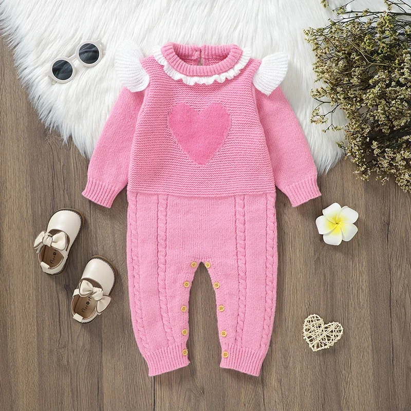 Newborn Baby Romper Knit Child Clothes Long Sleeve Warm Autumn Infant Girl Jumpsuits Cute Loving 0-18M Overalls Playsuit Fashion