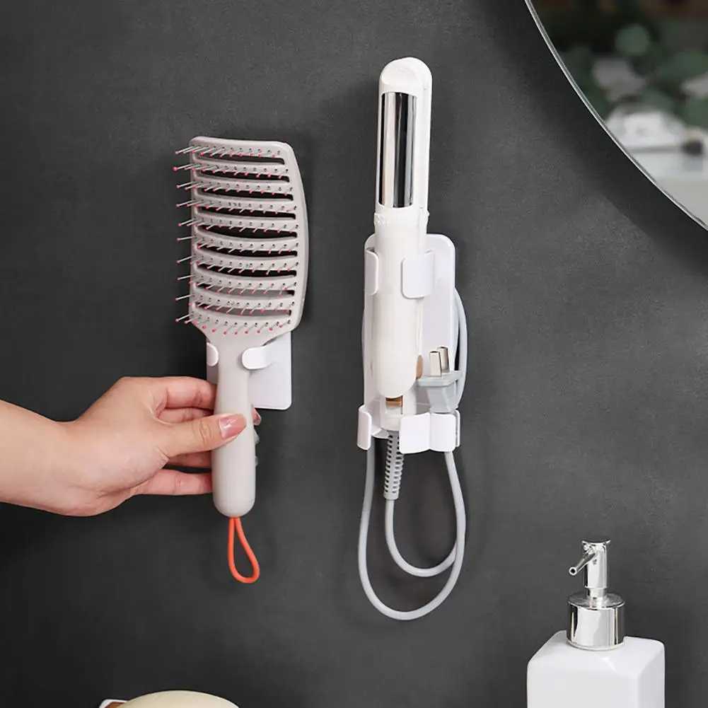 Curling Iron Storage Rack Perming Tools Holder 2 Pcs Wall-mounted Curling Iron Holder Set Adjustable Anti-slip Hair Dryer Rack