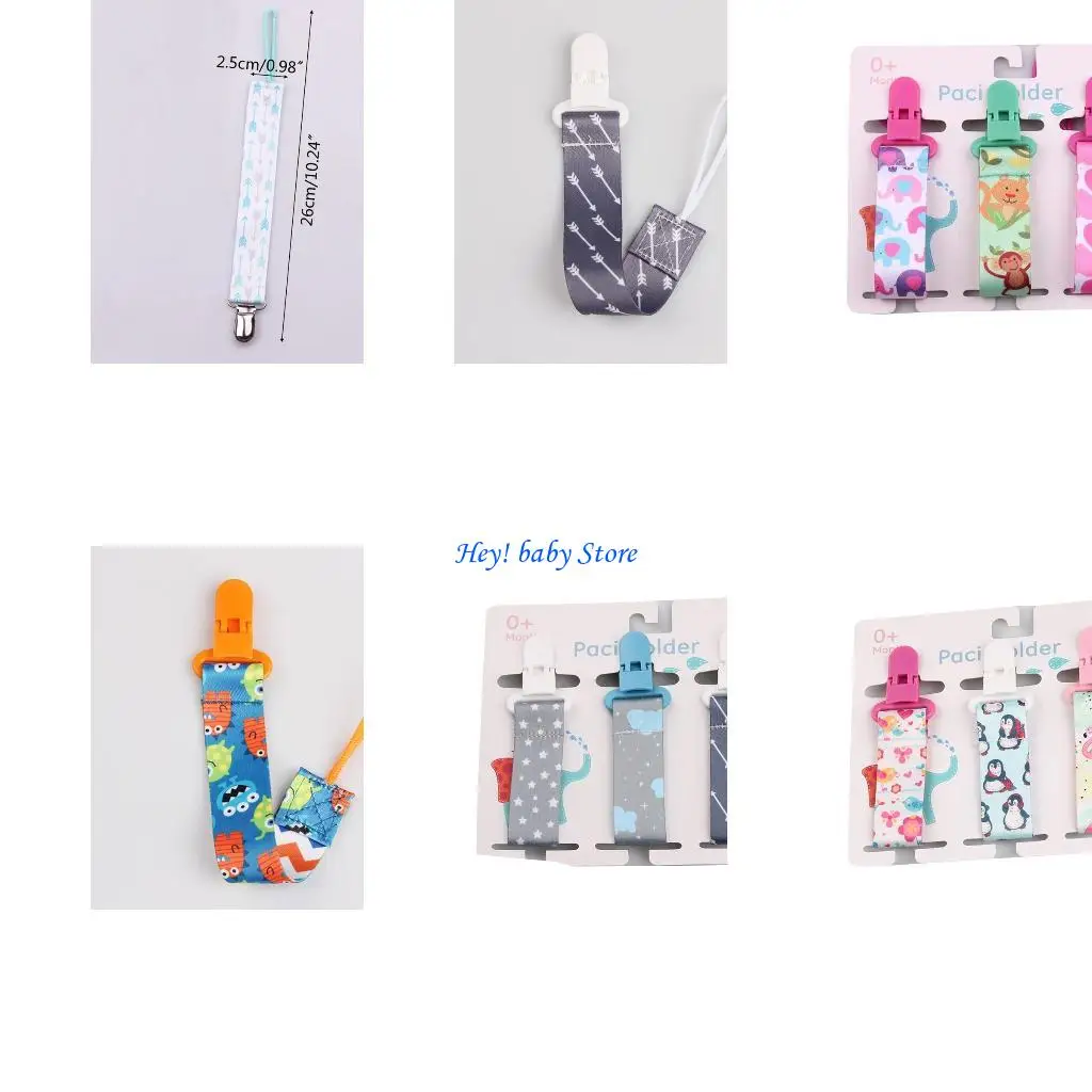 

Q1FE Cartoon Print Baby Pacifier Chains 3pcs/set Dummy Nipples Holder Pacifier Clip for DIY Nursing Soother Holder Newborn
