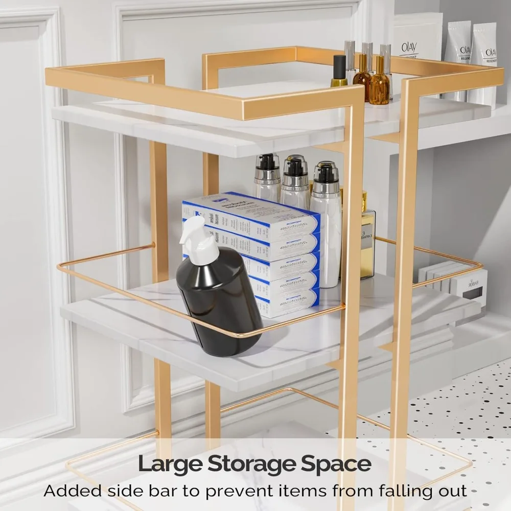 عربة تجميل مع عربة دوارة لصالونات التجميل بعجلات، منظم تخزين متنقل ذهبي لتدليك مستحضرات التجميل والمنتجعات الصحية #4