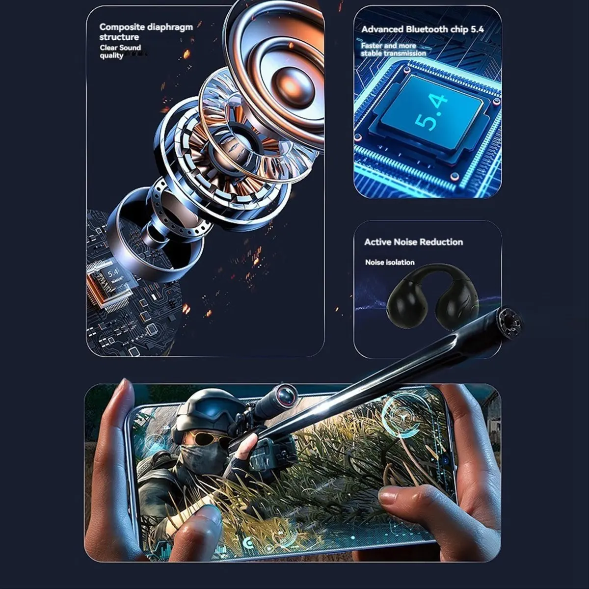 

Беспроводные наушники T28C Bluetooth TWS с открытым ухом, клипсового типа, для спорта и игр, портативные, с шумоподавлением, синие