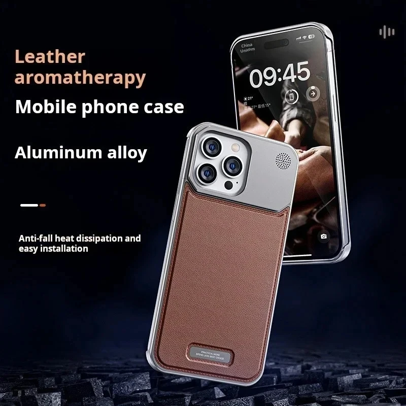Luxury Leather Metal Phone Case For iPhone 15 14 13 Pro Max Magnetic Aluminum Fragrance Phone Cover For iPhone 13 14 15 Promax