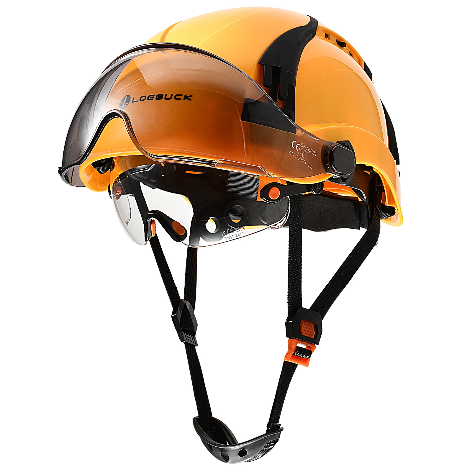 LOEBUCK safety helmet with dual goggles ANSI Z89.1 and EN397 approved lightweight ventilated work helmet with 6-point adjustable