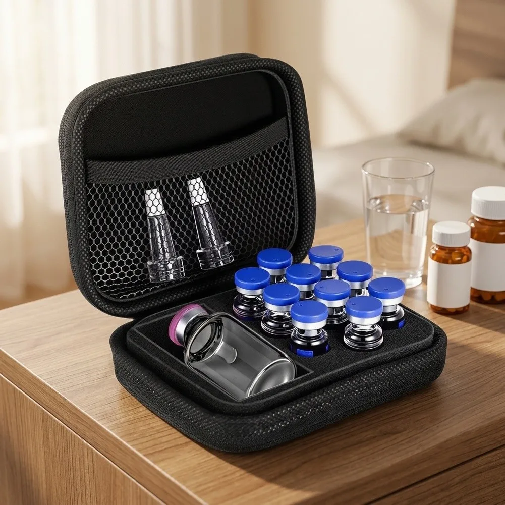 1Pcs Peptide Case Dual Vial With Slots Portable EVA Travel Peptide Organizer Fit 3ml & 30ml Standard Vials For Fridge Carrying