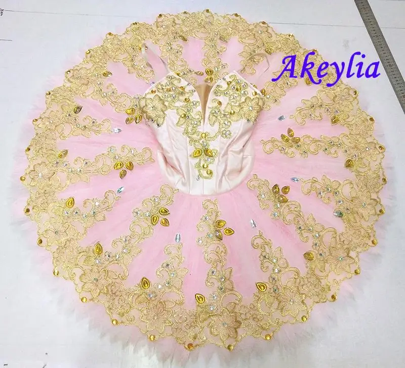 Luz rosa ouro bela adormecida ballet tutu profissional meninas panqueca tutu traje competição o quebra-nozes tutu prato 0455