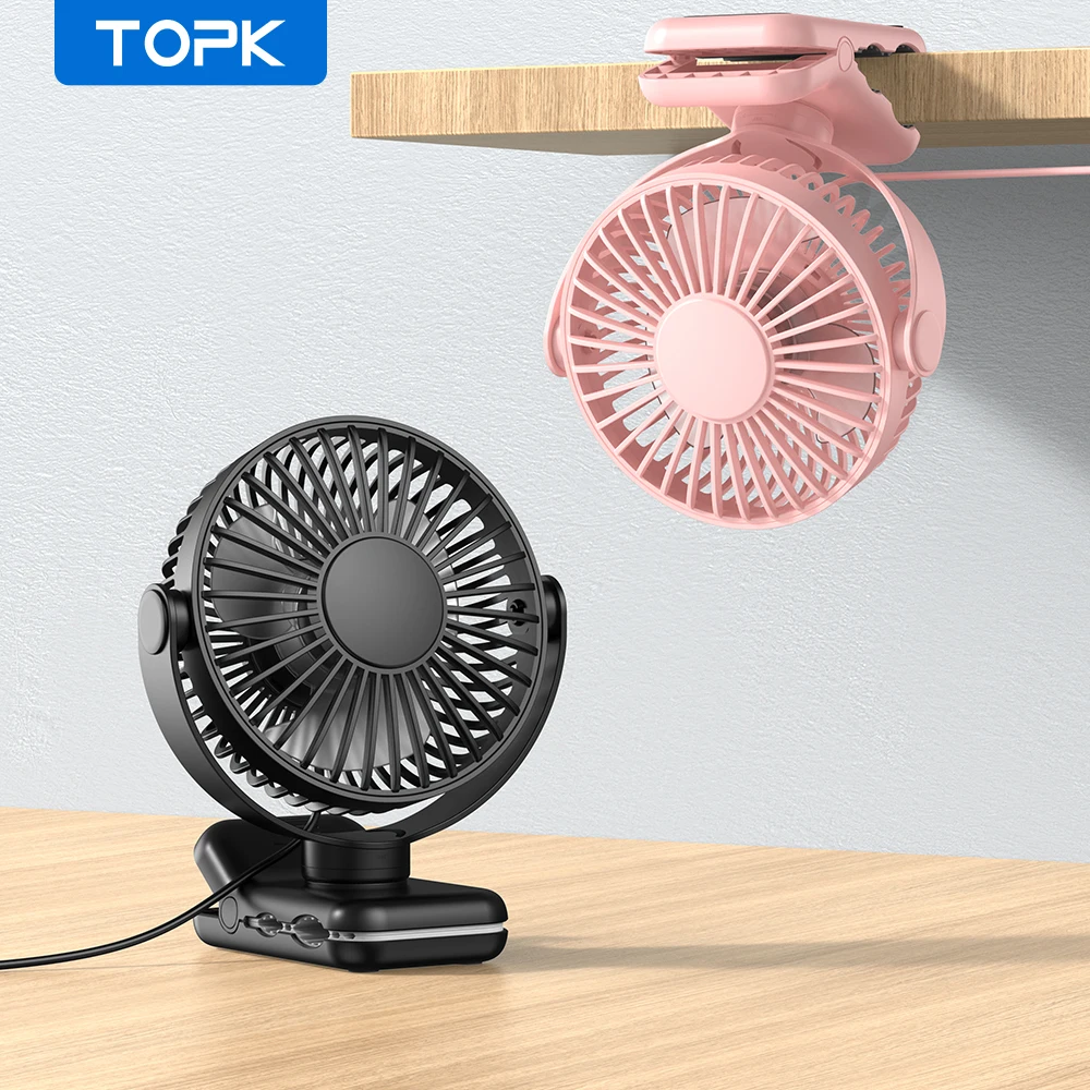 TOPK Portable USB Clip On Desk Fan,Powerful Airflow Strong Clamp for Secure Attachment,Cooling Construction Mini Personal Fan